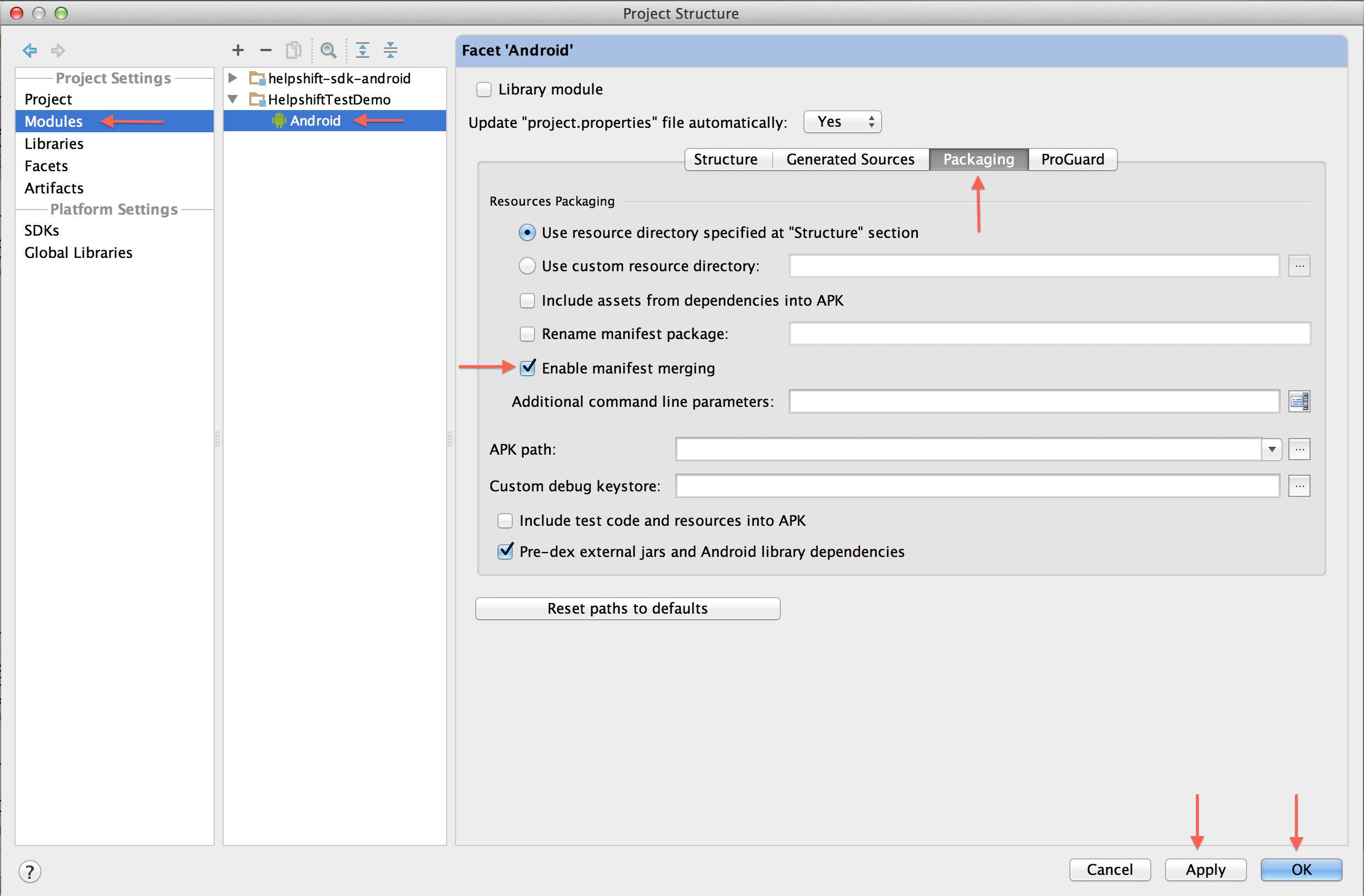 Enable manifest Merging setting